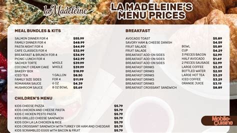 la madeleine menu and prices|la madeleine menu printable.